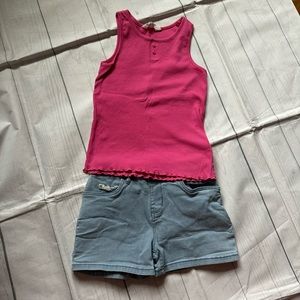 Carter’s Denim Shorts/H&M Pink Ribbed Tank top Outfit Size 7/8